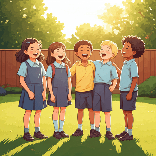 Enfants qui rient ensemble à la sortie de l'école